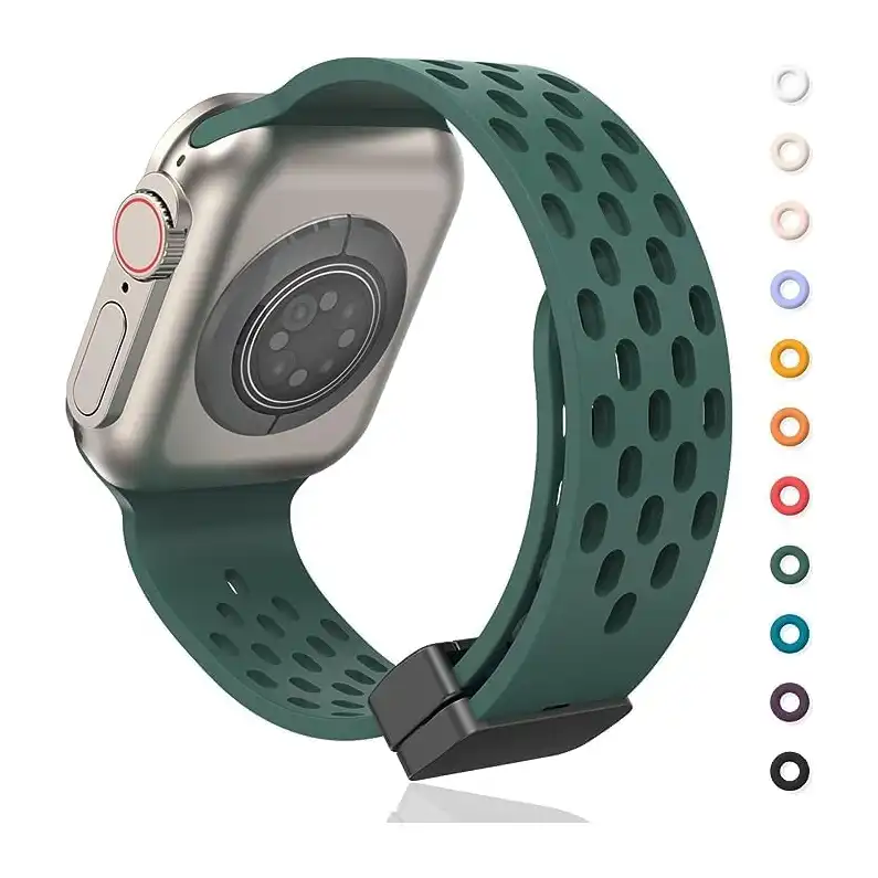 سوار ساعة رياضي من السيليكون الناعم جيد التهوية بمشبك مغناطيسي للنساء والرجال، لساعة ابل 49/ 45/ 44/ 42 ملم، سيريز SE/ 8/ 7/ 6/ 5/ 4/ 3/ 2/ 1/ الترا من Next store - الصورة 3