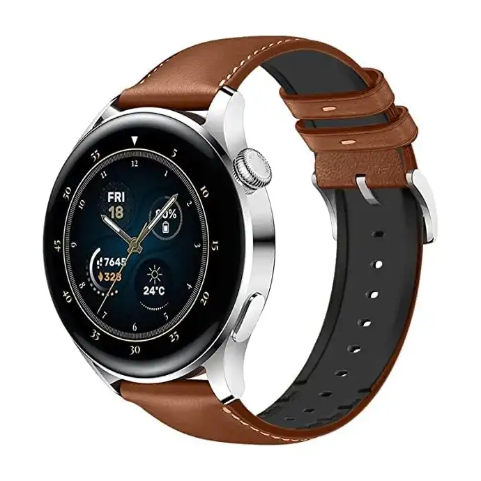سوار ساعة من الجلد الطبيعي والسيليكون سريع الفك موبيليك متوافق مع هواوي Gt-Gt2 مقاس 46 ملم لسامسونج جالاكسي ماجيك - ووتش برو 22 بني للجنسين - الصورة 3