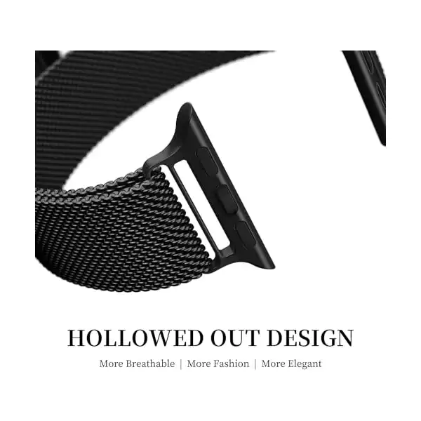 سوار معدني مغناطيسي متوافق مع ساعة ابل مقاس 45 ملم حلقي بتصميم شبكي من الستانلس ستيل مشبك اي ووتش SE-7 اسود للبالغين الجنسين - الصورة 3