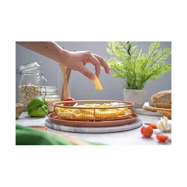 طقم صواني دائرية من النحاس مقاومة للالتصاق للتحمير مع صينية فرن شبكية للخبز من قطعتين مقاس (30 سم) قطعتين لون نحاسي - الصورة 3