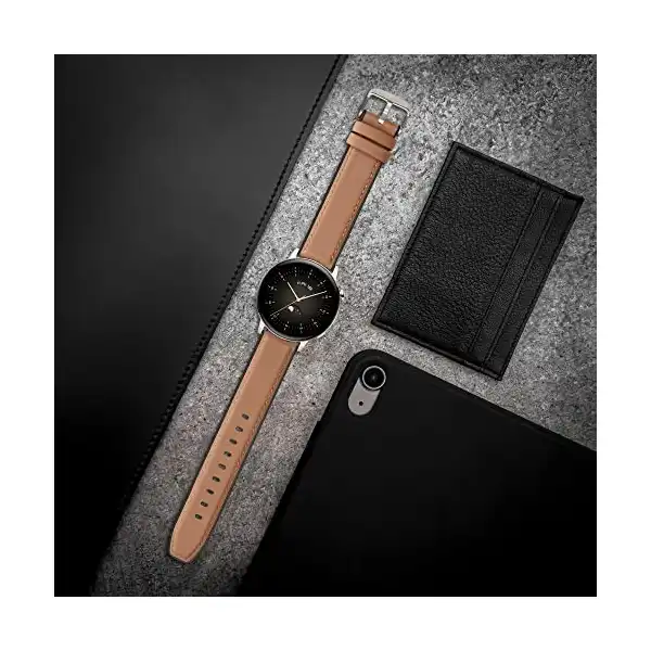 موبايل سوار معصم متوافق مع ساعة هواوي GT3 (42 ملم) / ساعة GT2 (42 ملم) / ووتش 2 - سوار رياضي من السيليكون والجلد - بني/أسود من كيه دبليو موبايل - الصورة 3