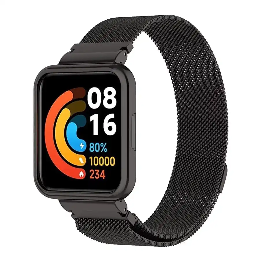 جيني سوار بديل مغناطيسي من الستانلس ستيل متوافق مع ساعة شاومي ريدمي 2 لايت (لون أسود)، للجنسين - الصورة 3