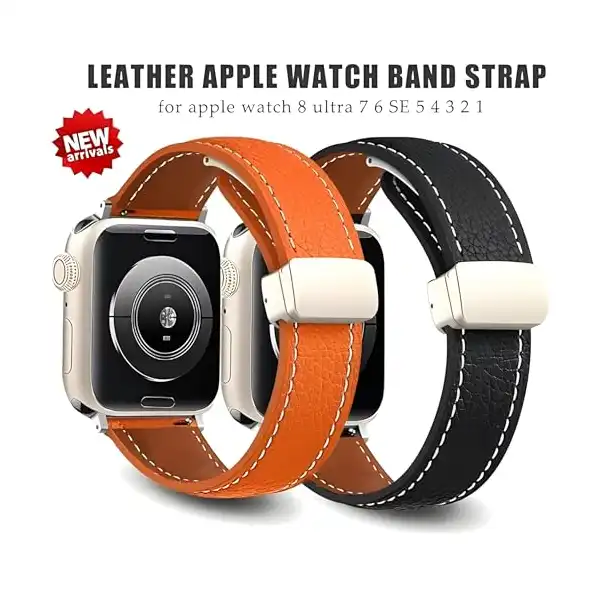 سوار ساعة من Next Store مغناطيسي متين من الجلد ، متوافق مع ساعة iWatch الترا/ الترا 2 من السلسلة 1/2/3/4/5/6/7/8/9/se، سوار متوافق مع مقاسات 42 ملم و44 ملم و45 ملم و49 ملم - الصورة 3