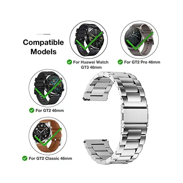 سوار لساعة هواوي GT2 مقاس 46 ملم GT3 متوافق مع ساعة برو ستانلس ستيل فضي من واي اتش سي للرجال - الصورة 3