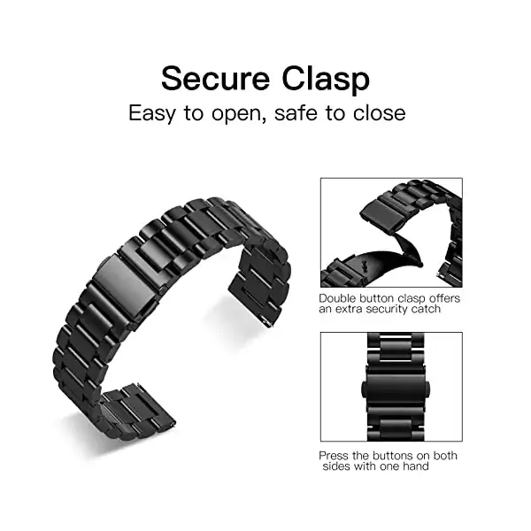 سوار ساعة 20 ملم من اوليسيزم متوافق مع جالاكسي 42 مصنوع الستانلس ستيل معدني قابل للتعديل لساعة سامسونج جير اس 2 كلاسيكجير سبورتاكتيفاكتيف 40 و44 هواوي ووتش للكبار الجنسين أسود. - الصورة 3