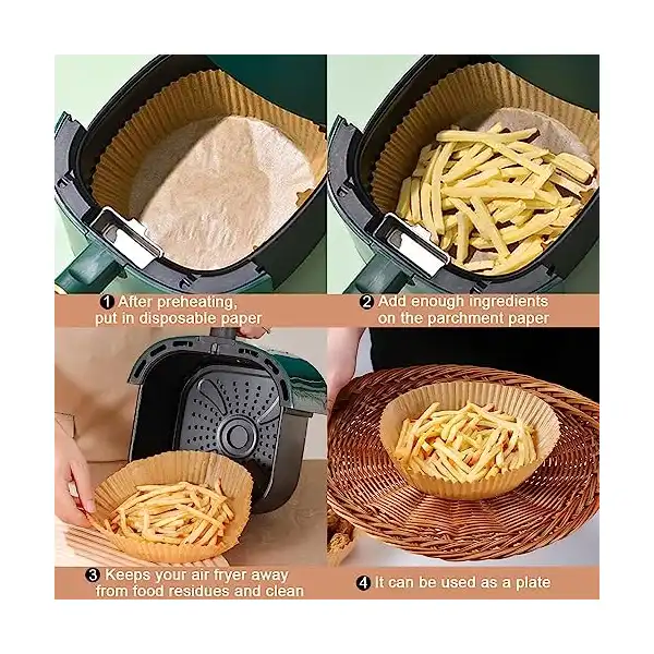 ورق زبدة طبيعي بيجوي بيل مستدير آمن غذائيا للمقلاة الهوائية للاستعمال مرة واحدة غير لاصق ومقاوم للزيت مناسبة للميكروويف (20 سم × 4.5 سم) - 100 قطعة - الصورة 3