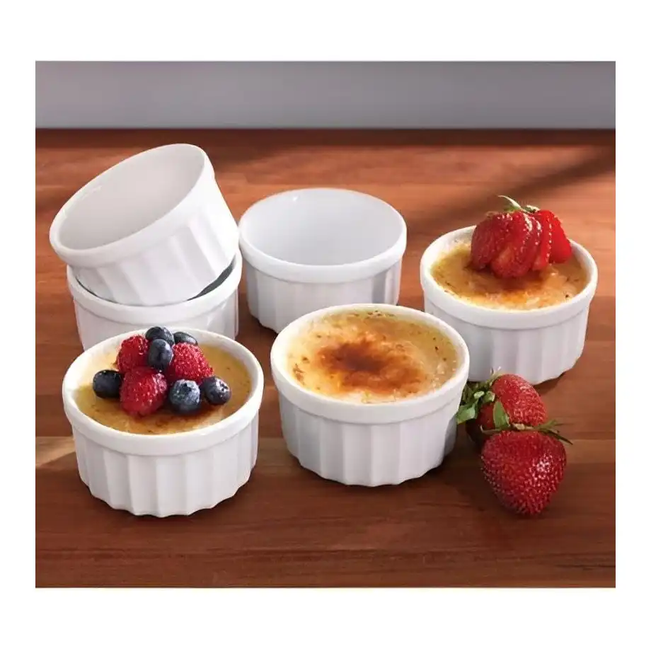 طقم اطباق سيراميك للكريم برولي راميكينز والسوفليه - اوعية بورسلين بيضاء 10 اونصة امنة للاستخدام في الفرن - اطباق واكواب كاسترد للخبز والحلوى - مجموعة من 3 قطع (قطعتان) - الصورة 3