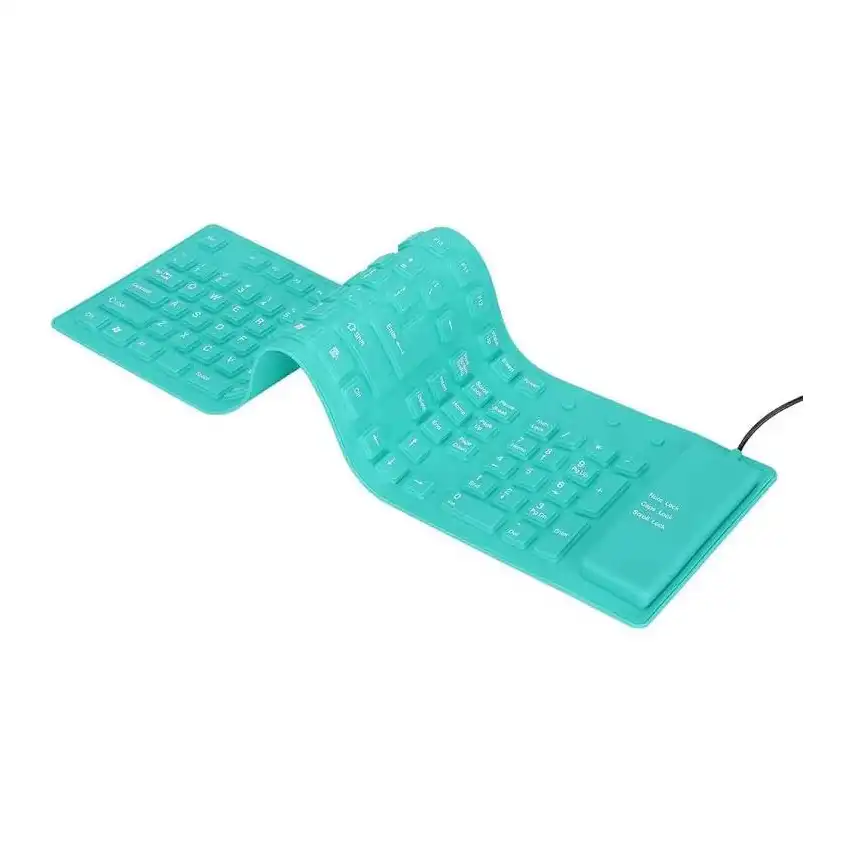 كيبورد سيليكون بسلك USB 85 مفتاح، مقاومة للماء، كتابة صامتة قابلة للطي، كيبورد ناعمة الملمس صغير الحجم، مقاومة للماء والغبار، استخدام كيبورد عربي غير مضمون، أخضر - الصورة 3