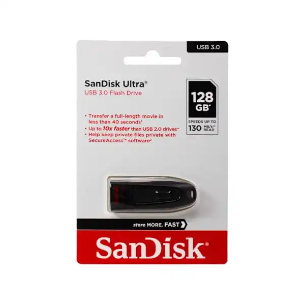 فلاشة 128 جيجابايت، 3.0 USB، قراءة تصل الى 130 ميجابايت/ثانية من سانديسك الترا، usb3.0، سعة 128.0 GB - الصورة 3