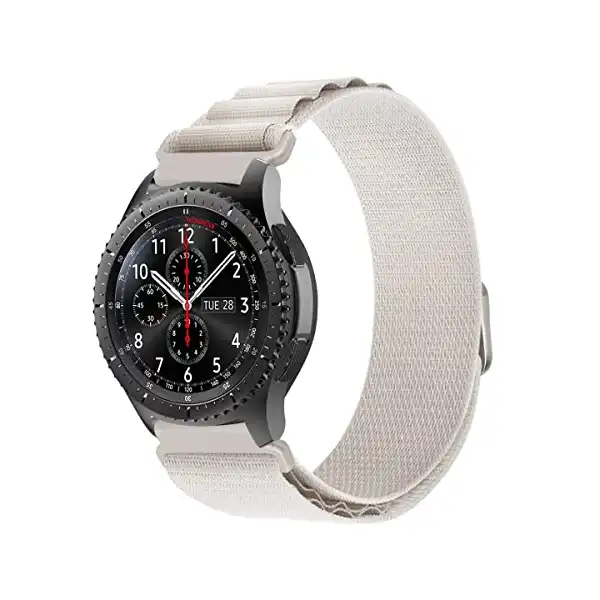 مروتيك سوار ساعة جالكسي 46 ملم مقاس 22 ، جير S3 مطاطي من النايلون قابل للتمدد بديل لساعة سامسونج اس 3 فرونتير - كلاسيك 45 أبيض للبالغين الجنسين - الصورة 3