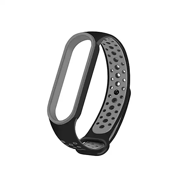 سوار معصم سيليكون بديل بفتحة للتهوية متوافق مع ساعة شاومي مي باند 6 - 5 من مارجون، أسود رمادي، (الأولاد، بنات، للرجال، للنساء، للبالغين الجنسين) - الصورة 3