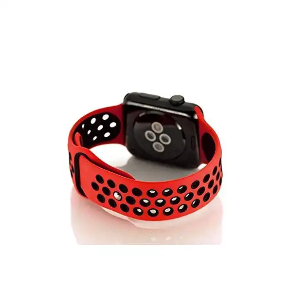 سوار ساعة من السيليكون باللون الاحمر والاسود مع فتحات للتهوية لساعة ابل 42 ملم، متعدد الالوان - الصورة 3