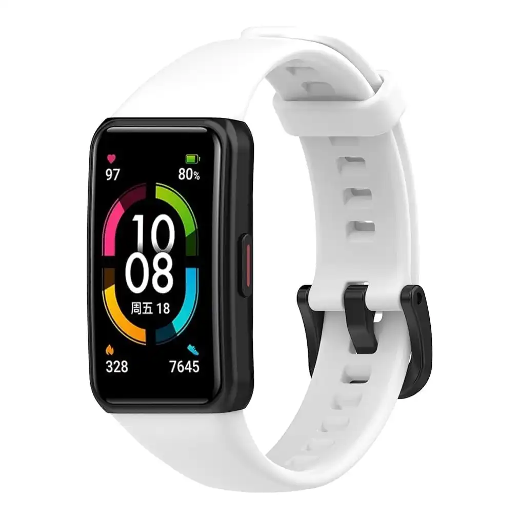 سوار ساعه رياضي بديل من السيليكون الناعم والمتين والمقاوم للماء متوافق مع ساعة هواوي باند 6 - ابيض للجنسين - أطفال - الصورة 3