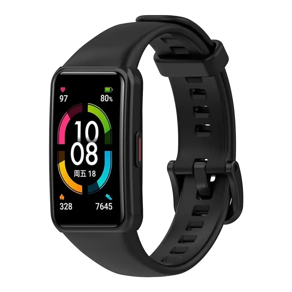 سوار ساعه رياضي بديل من السيليكون الناعم والمتين والمقاوم للماء متوافق مع ساعة هواوي باند 6 برو - اسود، للجنسين - أطفال - الصورة 3