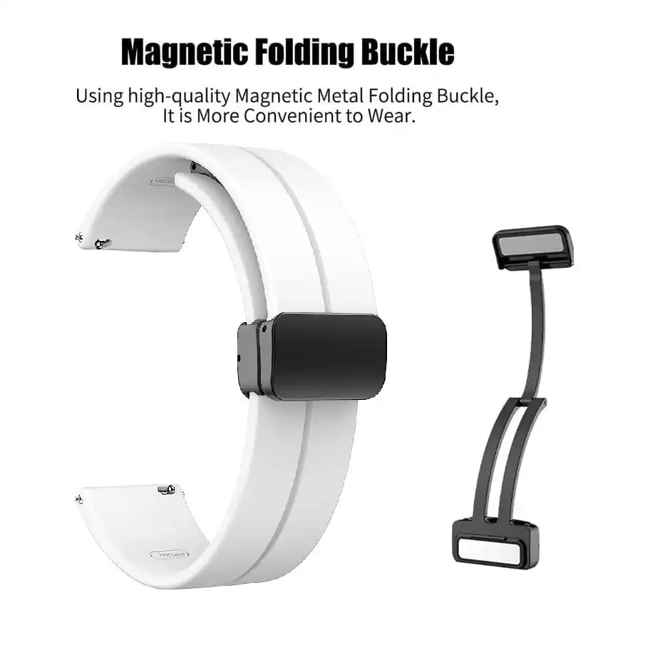 سوار ساعة مغناطيسي، سوار ساعة رياضي من السيليكون الناعم للنساء والرجال، 22 ملم، بلون (أبيض) - الصورة 3