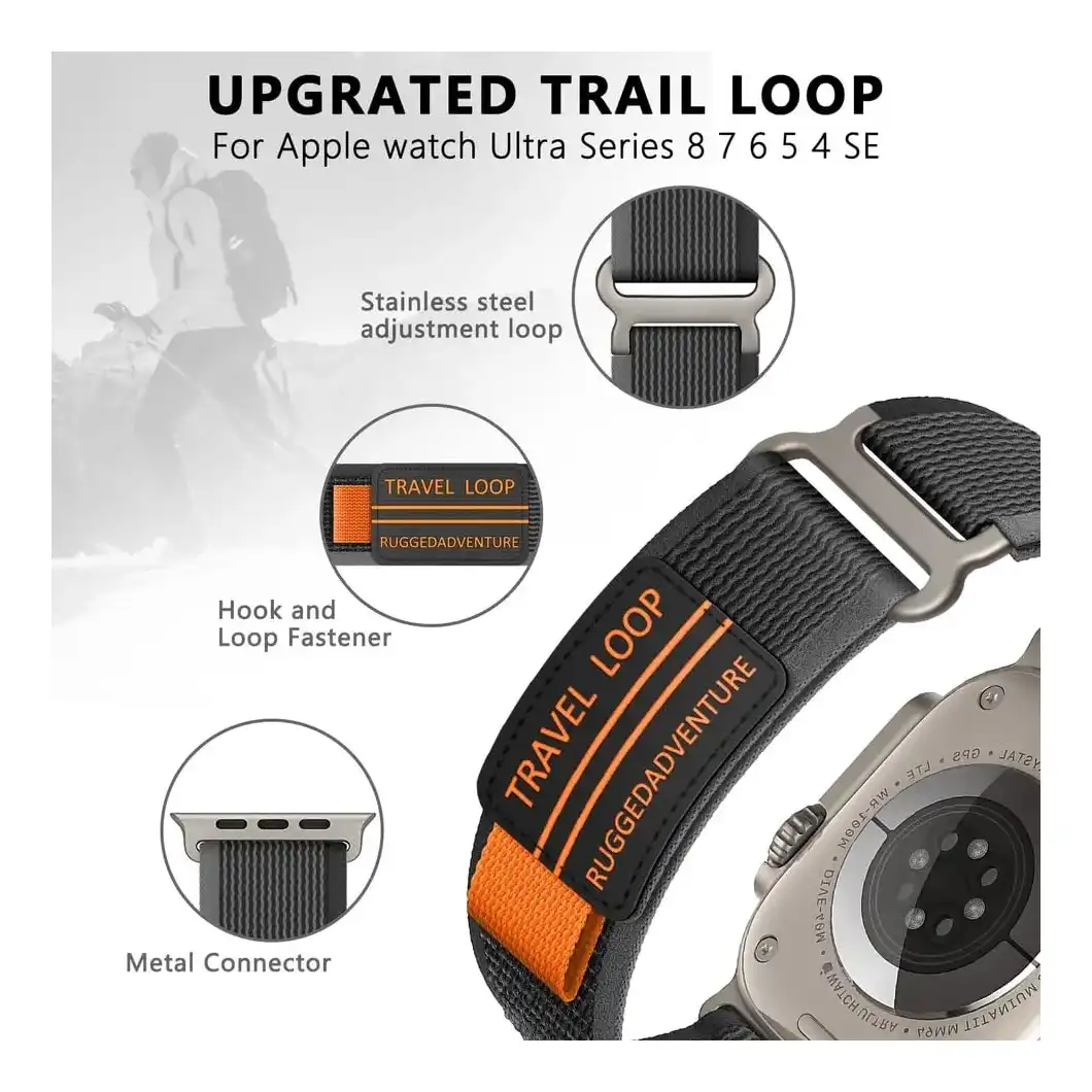 سوار رياضي ديزاينر تريل لوب قابل للتعديل متوافق مع ساعة ابل 49 ملم و45 ملم و44 ملم و42 ملم ومتوافق مع سلسلة اي ووتش الترا SE وSE 2 وسلسلة 3/4/5/6/7/8 من برينت مي - الصورة 4