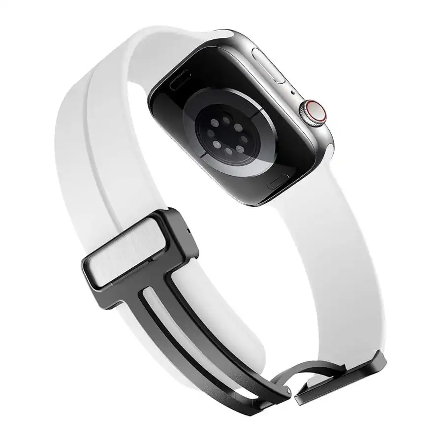 سوار رياضي مغناطيسي من السيليكون متوافق مع ساعة ابل الترا 2 وسلسلة 9/8 - سوار معصم قابل للتعديل مقاس 49 ملم، 45 ملم، 44 ملم، ابيض - الصورة 4