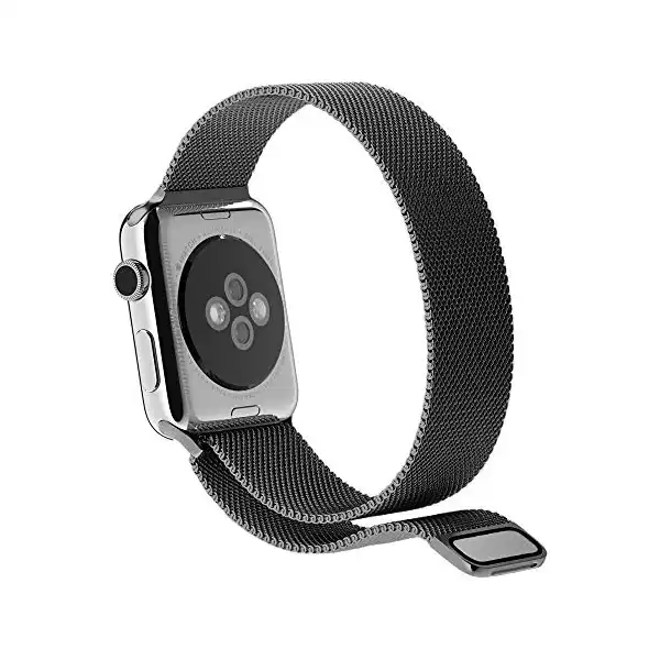 سوار ميفان بحلقة ميلانو لساعة ابل مقاس 44 ملم - 42 اصدارات 1 - 2 - 3 - 4 تبديل باللون الاحمر تصميم شبكي من مادة ستانلس ستيل لتبريد المعصم مقاوم للتعرق مع مشبك مغناطيسي للجنسين - الصورة 4