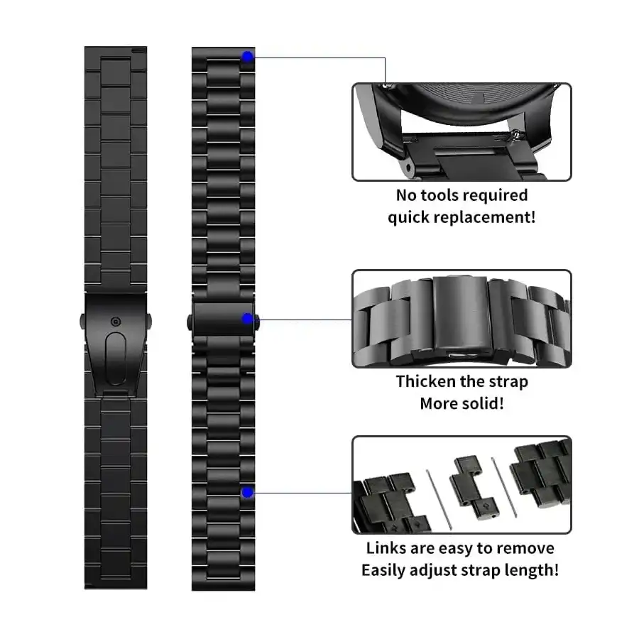 سوار معدني من الفولاذ المقاوم للصدأ لساعة سامسونج جالاكسي 46 ملم / هواوي GT2 / جير S3 / هونر ماجيك 2 / فوسيل - 22 ملم (لون فضي) - الصورة 4