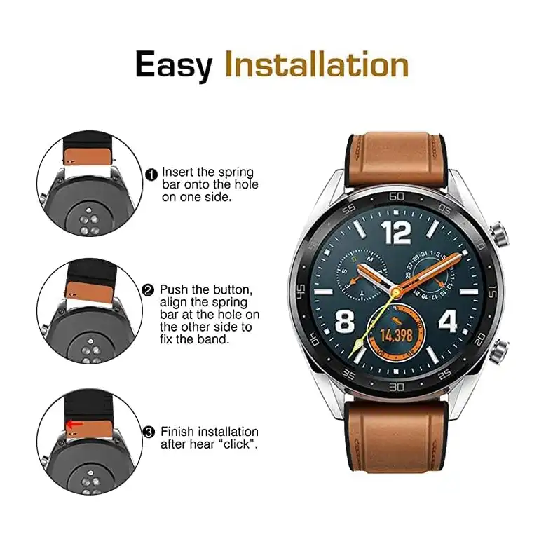 سوار ساعة من الجلد الطبيعي والسيليكون سريع الفك موبيليك متوافق مع هواوي Gt-Gt2 مقاس 46 ملم لسامسونج جالاكسي ماجيك - ووتش برو 22 بني للجنسين - الصورة 4
