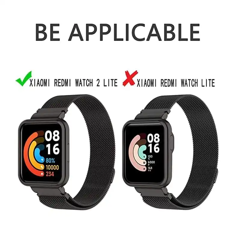 جيني سوار بديل مغناطيسي من الستانلس ستيل متوافق مع ساعة شاومي ريدمي 2 لايت (لون أسود)، للجنسين - الصورة 4