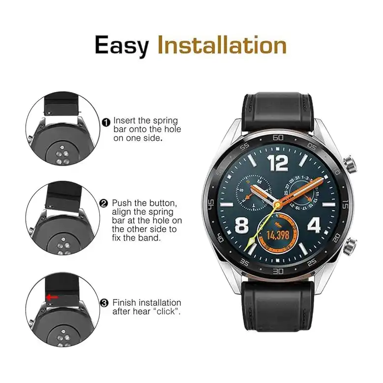 سوار ساعة من Next Store رجالي من الجلد الطبيعي والسيليكون سريع الفك، متوافق مع هواوي GT/GT2 مقاس 46 ملم وساعة سامسونج جالاكسي 46 ملم وماجيك ووتش برو 22 - الصورة 4