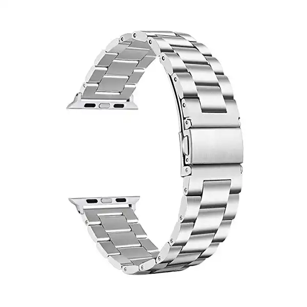 سوار ساعة اي وينر بديل بمشبك من الستانلس ستيل مع محولات اكسل متوافق مع ساعة ابل سلسلة 7/6/5/4/3/2/1 SE مقاس 38 ملم 40 ملم 41 ملم للرجال والنساء / فضي - الصورة 4