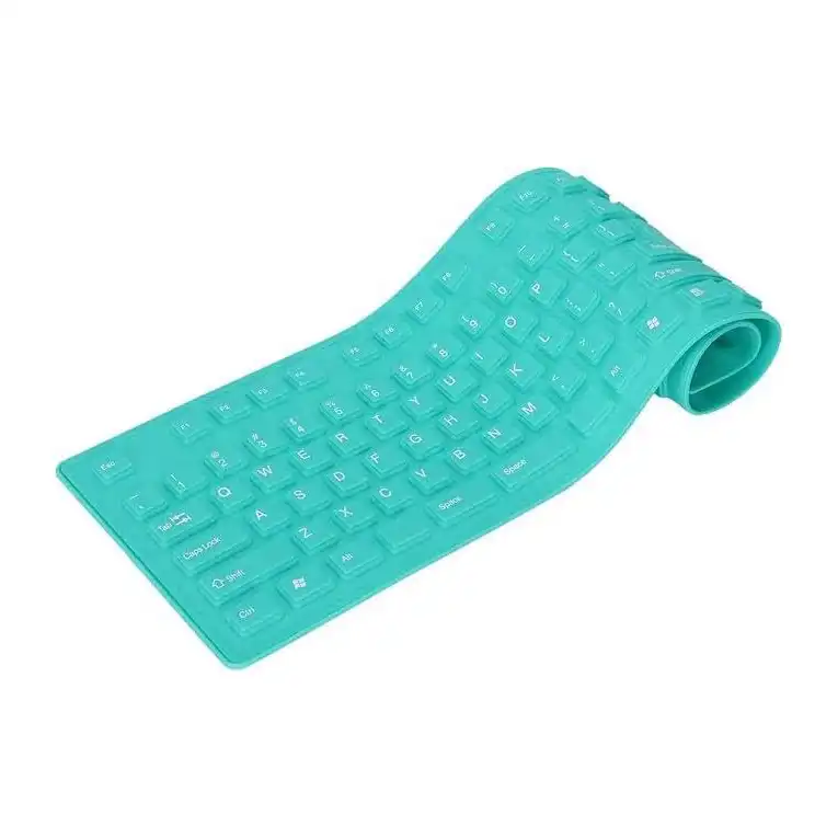كيبورد سيليكون بسلك USB 85 مفتاح، مقاومة للماء، كتابة صامتة قابلة للطي، كيبورد ناعمة الملمس صغير الحجم، مقاومة للماء والغبار، استخدام كيبورد عربي غير مضمون، أخضر - الصورة 4