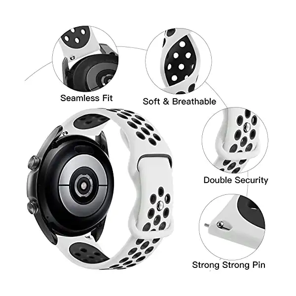 سوار ساعة متوافق مع ساعة سامسونج جالاكسي 3 45 ملم/ جالاكسي 46 ملم، جيرS3 فرونتير وكلاسيك، سوار سيليكون 22 ملم مزود بمسامات للتهوية سهل التحرير والفك، اكسسوارات للرجال والنساء من ايسوني - الصورة 4