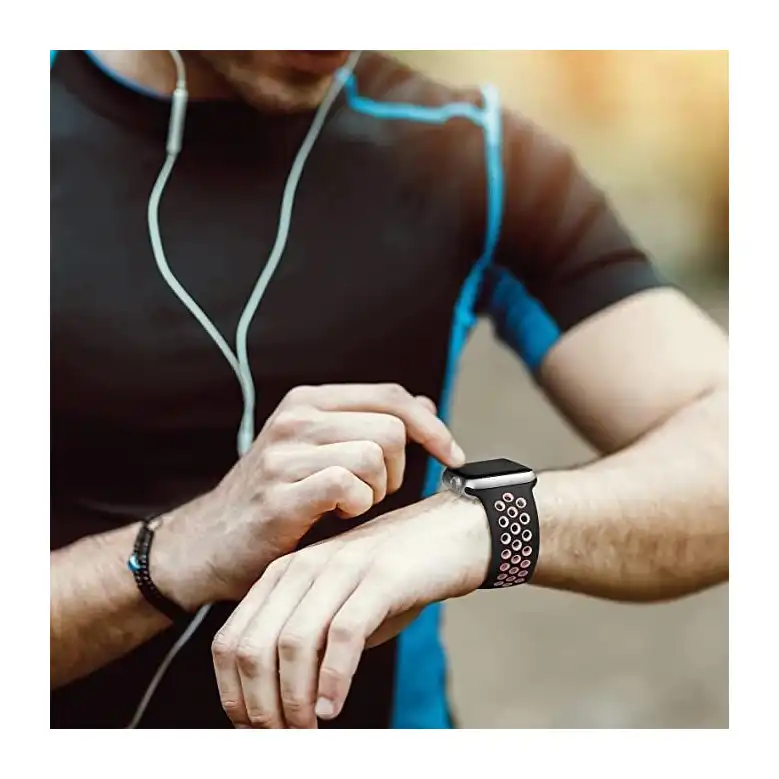 اساور رياضية من السيليكون للجنسين من موبايليك لساعة اي ووتش 44 ملم سلسلة 8 7 6 5 4 3 2 1، اصدار رياضي، اسود/بينك، M/L - الصورة 4