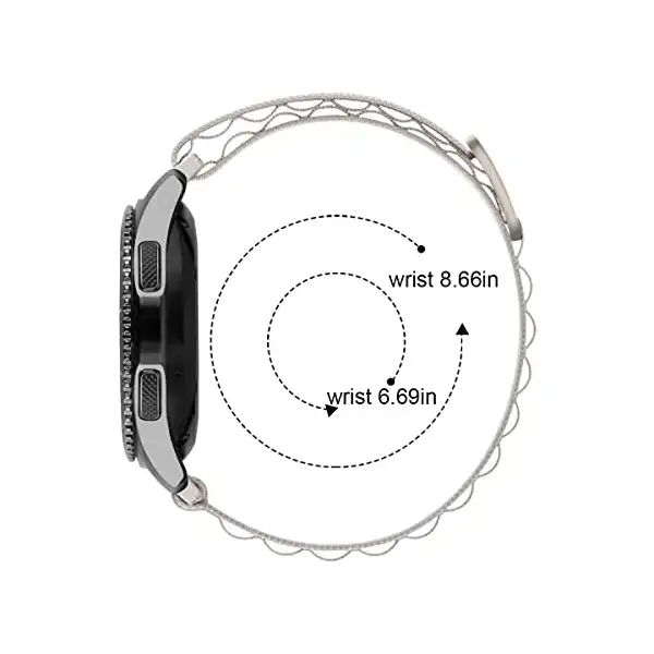 مروتيك سوار ساعة جالكسي 46 ملم مقاس 22 ، جير S3 مطاطي من النايلون قابل للتمدد بديل لساعة سامسونج اس 3 فرونتير - كلاسيك 45 أبيض للبالغين الجنسين - الصورة 4