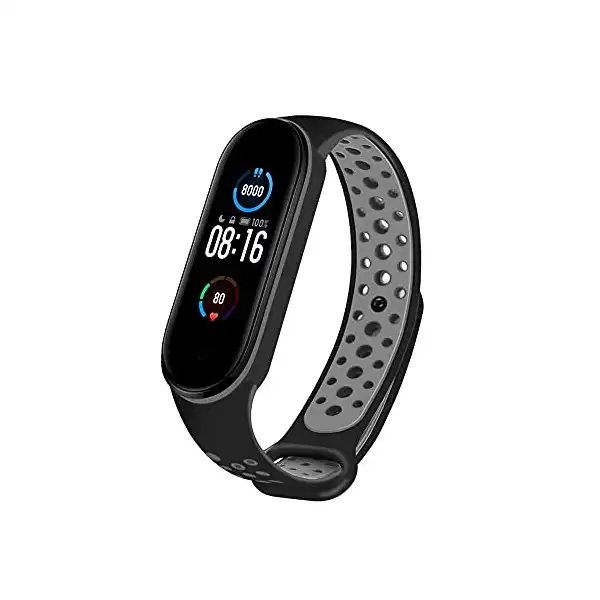 سوار معصم سيليكون بديل بفتحة للتهوية متوافق مع ساعة شاومي مي باند 6 - 5 من مارجون، أسود رمادي، (الأولاد، بنات، للرجال، للنساء، للبالغين الجنسين) - الصورة 4