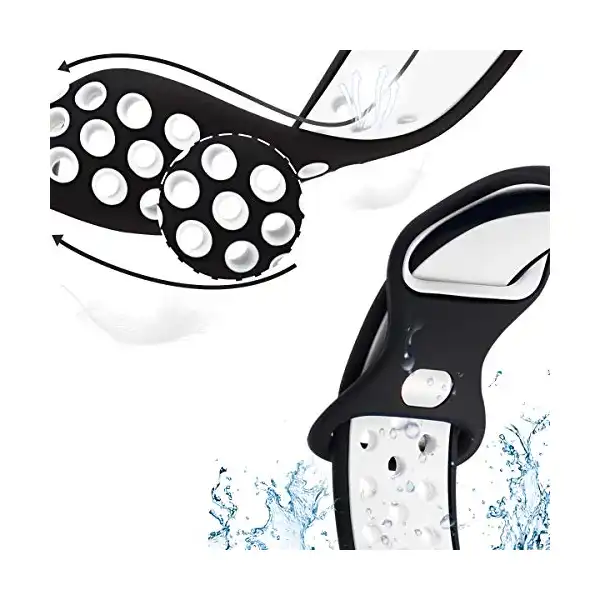 سوار ساعة سيليكون مرن بمسامات للتهوية من نيستو، يناسب النساء متوافق مع ساعة ابل 40 /38 /44 /42 ملم، سلسلة اي ووتش6/5/4/3/2/1، SE, 38mm/40mm، أسود وأبيض - الصورة 4