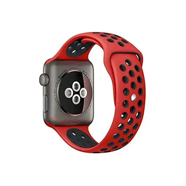 سوار ساعة من السيليكون باللون الاحمر والاسود مع فتحات للتهوية لساعة ابل 42 ملم، متعدد الالوان - الصورة 4