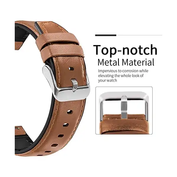 سوار ساعة من الجلد الطبيعي وسيليكون سريع الفك يلائم هواوي GT مقاس 46 ملم وساعة سامسونج جالاكسي تيك ووتش برو 22 كوهو بني للجنسين عدد 1 - الصورة 4