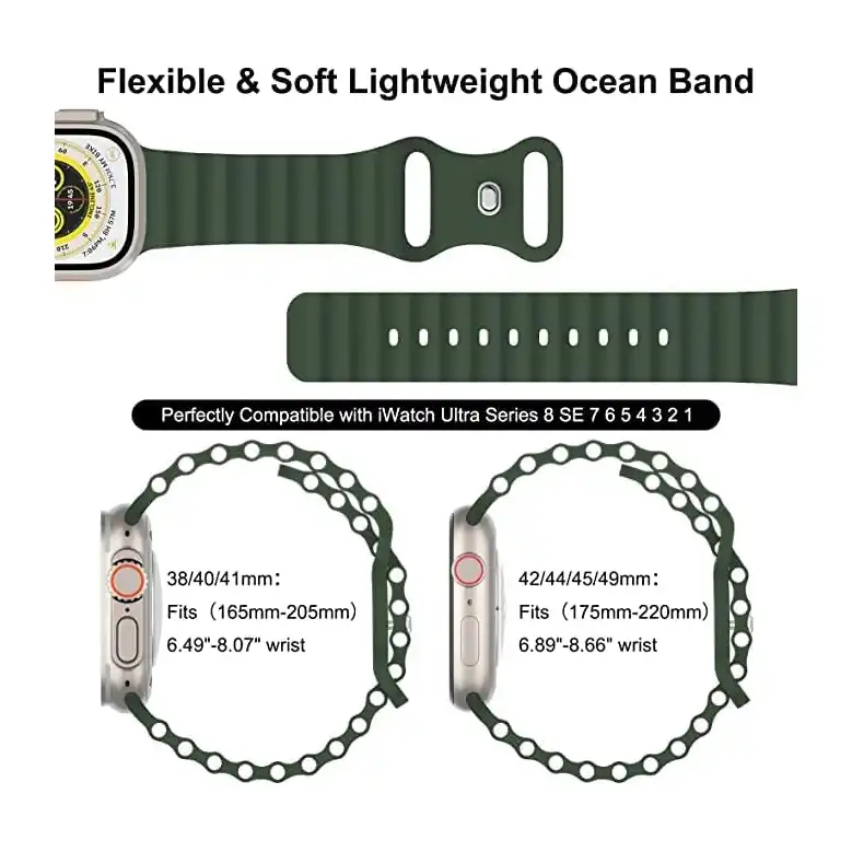 سوار سيليكون جيد التهوية قابل للتعديل متوافق مع ساعة ابل 49 ملم 45 44 42 41 40 38 لساعة اي ووتش الترا سلسلة 8-7-اس اي-6-5-4-3-2-1 للجنسين من موبيليك بني - الصورة 4
