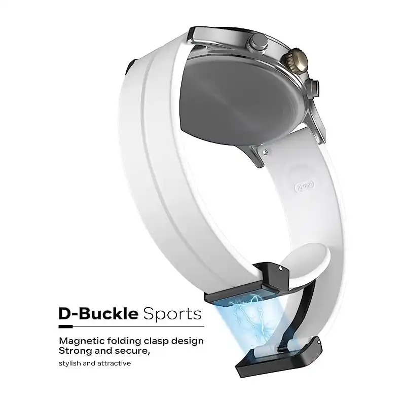 سوار ساعة مغناطيسي، سوار ساعة رياضي من السيليكون الناعم للنساء والرجال، 22 ملم، بلون (أبيض) - الصورة 4