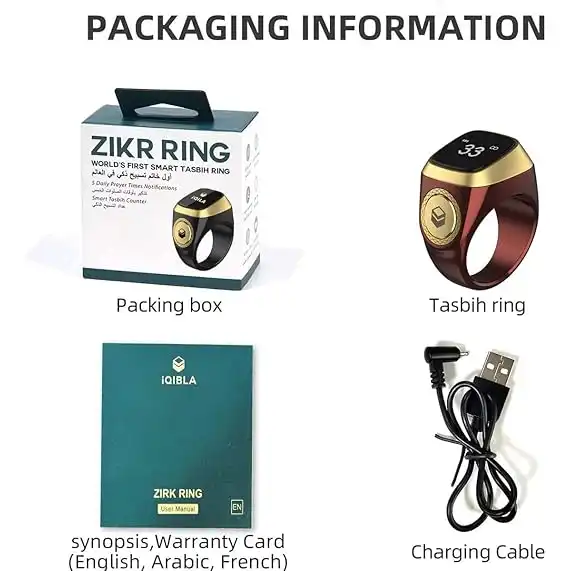 خاتم تسبيح ذكي مقاوم للماء للأذكار من اي قبلة، خاتم صلاة إسلامي، تذكير بتوقيت الصلاة، عداد للتسبيح، منتجات تكنولوجية قابلة للارتداء،