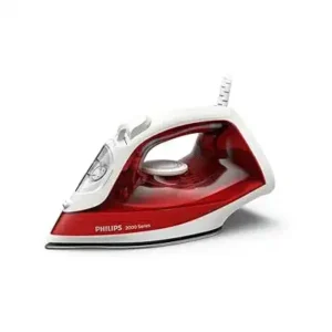 مكواة بخار من سلسلة 2000 بتصميم بقاعدة مقاومة للالتصاق و4 إعدادات بخار وخزان مياه 250 ملليلتر وقدرة 2000 وات من فيليبس، أحمر