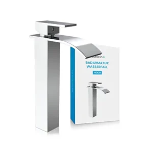 حنفية حمام عالية بتصميم شلال، حنفية خلاط بمقبض واحد عالية للغاية مع مجموعة تركيب لحوض سطح الطاولة، حنفية حمام كروم من باتشلين