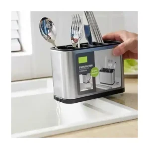 مصفاة ملاعق فاخرة من الستانلس ستيل - 4 مساحات تخزين - تتميز بقاعدة بلاستيكية لتصريف المياه بسهولة - المتانة والأناقة في تنظيم مطبخك - التفاصيل تعكس | من جيني