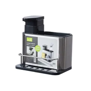 موزع صابون سائل قابل لإعادة التعبئة، زجاجة مضخة صابون بسعة كبيرة (320 مل)، رف حامل إسفنجة الحوض، لمعقم اليدين ودش الحمام والمطبخ - فولاذ مقاوم للصدأ من مورور