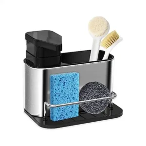 موزع صابون الأطباق لحوض المطبخ من أونويلز، علبة 3 في 1 لحوض المطبخ مع حامل إسفنجة، منظم حوض المطبخ من الفولاذ المقاوم للصدأ مع موزع صابون