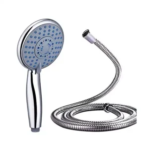 مجموعة رأس دش بضغط عالي من شينيانج مع خرطوم، تصميم معزز بتوربو، رأس دش محمول بتصميم يونيفرسال، انماط رش بشكل مستدير 5 للتوفير، مطلي بالكروم