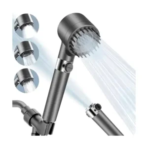 رأس دش عالي الضغط متعدد الوظائف بفلتر بتصميم محمول باليد بـ 3 إعدادات رش للمياه مع مفتاح تشغيل وايقاف مع خرطوم ودعامة من نيكومي (لون رمادي)