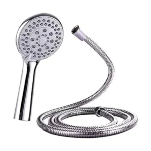 رأس دش محمول بضغط عالي وتدفق قوي و5 أوضاع مع خرطوم كروم بطول 1.5 متر قابل للتعديل - فضي