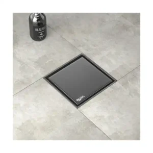 بيورا مصفاة ارضية مربعة من الستانلس ستيل مع رقبة بلاستيكية، مقاس 15 × 15 سم، لون اسود، FD-61 B-15