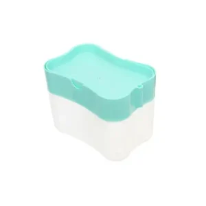 موزع صابون بلاستيك مع حامل إسفنجة من بي بي، 385 مل - أخضر