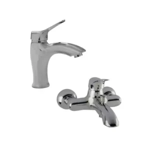 كليفر طقم خلاط حوض وحوض الاستحمام CO101Z/CO104Z من كوردوبا، قطعتين، كروم