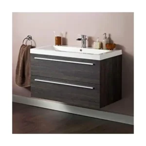 طبق غسيل للحمام من سان جورج ديزاين مع طبق غسيل معلق، مقاس 60 سم، خشبي